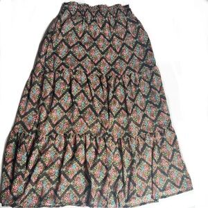 LC Lauren Conrad Tiered Midi Chiffon Skirt Sz S Boho Hippie Floral Print Lined